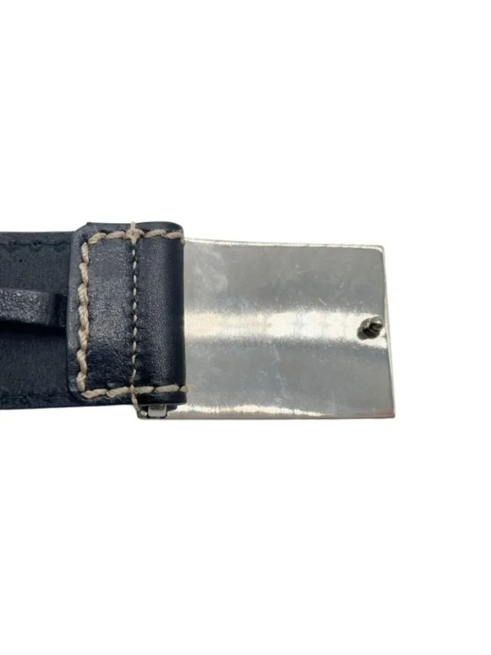 Gucci Belt Crest Plate Black Leather Silver 85